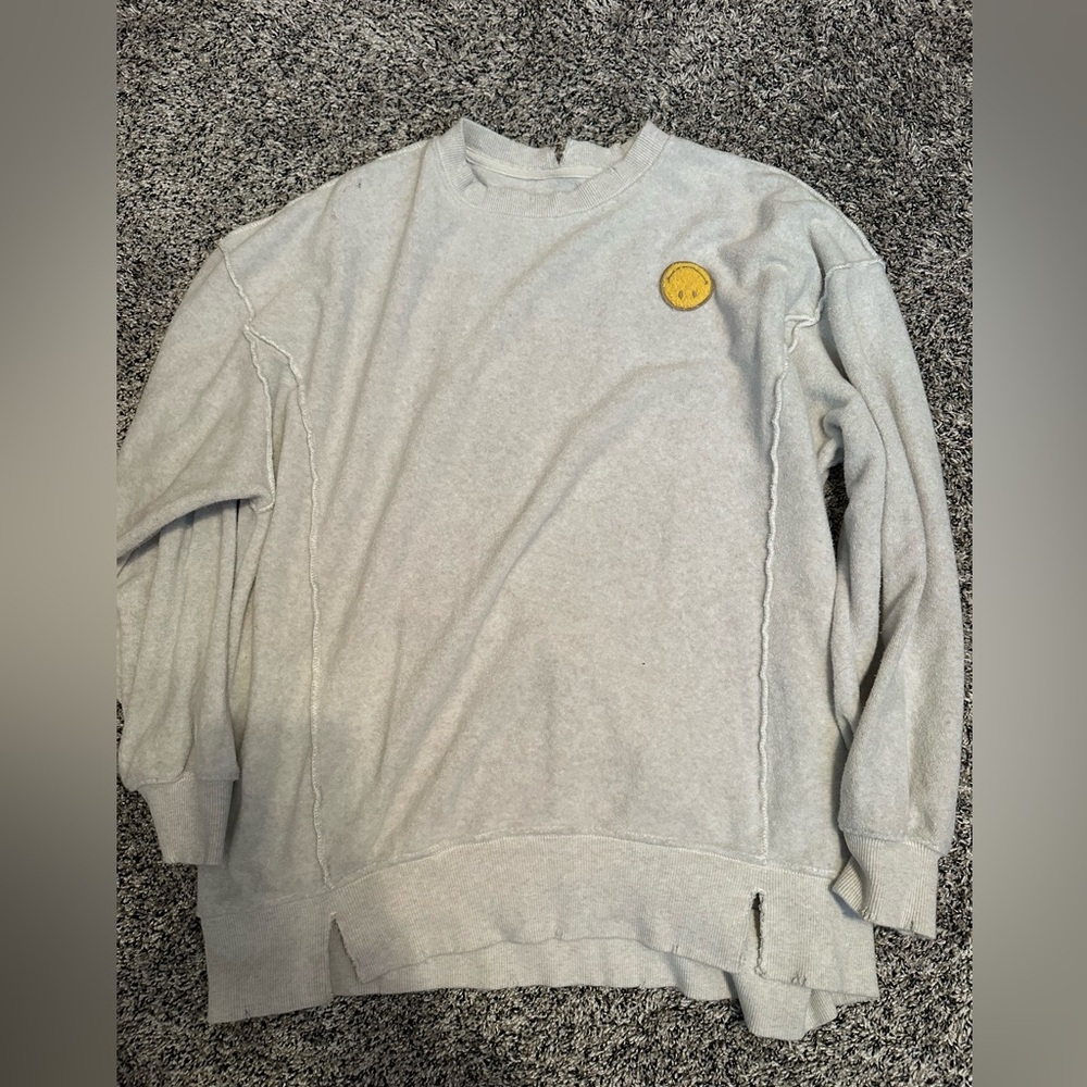 Aerie Light Gray Crewneck Sweater with Yellow Patch